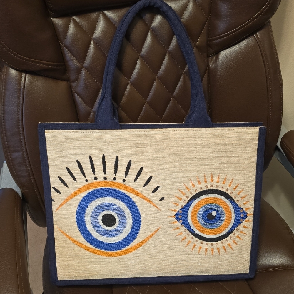 Stylish Blue and Orange Eye Design Tote Bag